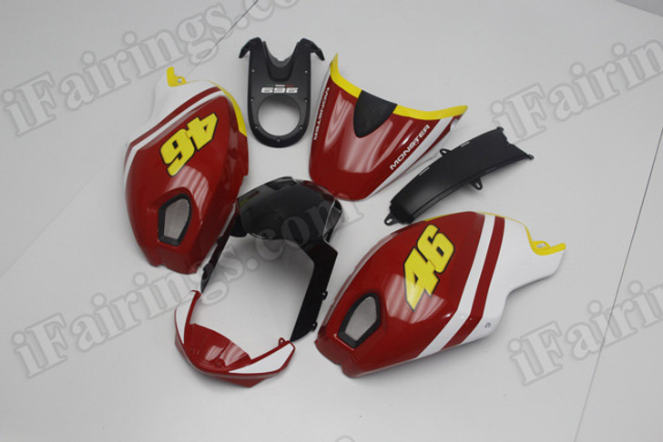 Motorcycle fairings for Ducati Monster 696/796/1100 volentino rossi motogp replica, these fairings are injection molded and 100% fit factory bike. All the fairings are fast and free shipping.