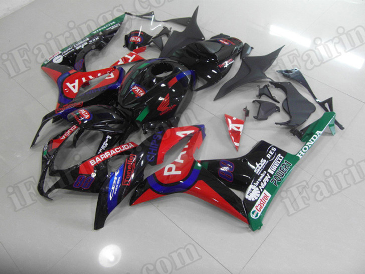 aftermarket fairings and bodywork for Honda CBR600RR 2007 2008, this motorcycle fairings are replacement plastic with various graphics,  they are top quality and oem fairing quality comparable. All the bodywork panels are pre-drilled and 100% precise fit factory bike.