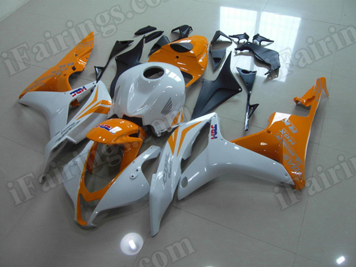 aftermarket fairings and bodywork for Honda CBR600RR 2007 2008, this motorcycle fairings are replacement plastic with various graphics,  they are top quality and oem fairing quality comparable. All the bodywork panels are pre-drilled and 100% precise fit factory bike.