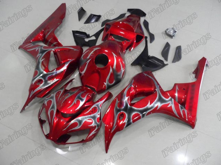 2006 2007 HONDA CBR1000RR FireBlade custom fairing red paint with gray flame.