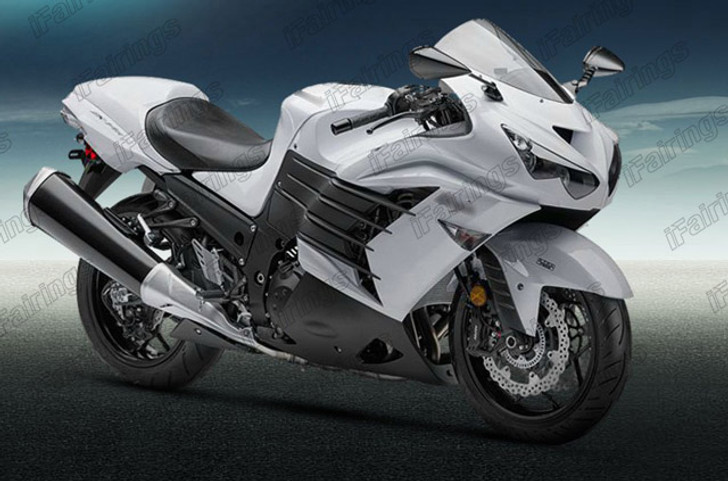 Aftermarket fairing for 2012 to 2018 Kawasaki Ninja ZX-14R pearl white and  matte black.