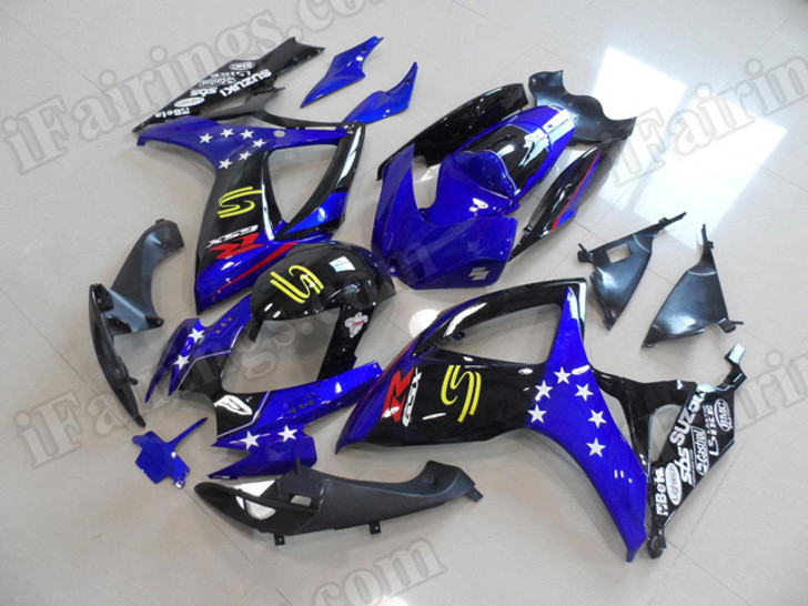 aftermarket fairings and bodywork for 2006 2007 Suzuki GSX R 600/750, this motorcycle fairings are replacement plastic with various graphics,  they are top quality and oem fairing quality comparable. All the bodywork panels are pre-drilled and 100% precise fit factory bike.
