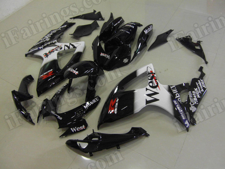 aftermarket fairings and bodywork for 2006 2007 Suzuki GSX R 600/750, this motorcycle fairings are replacement plastic with various graphics,  they are top quality and oem fairing quality comparable. All the bodywork panels are pre-drilled and 100% precise fit factory bike.