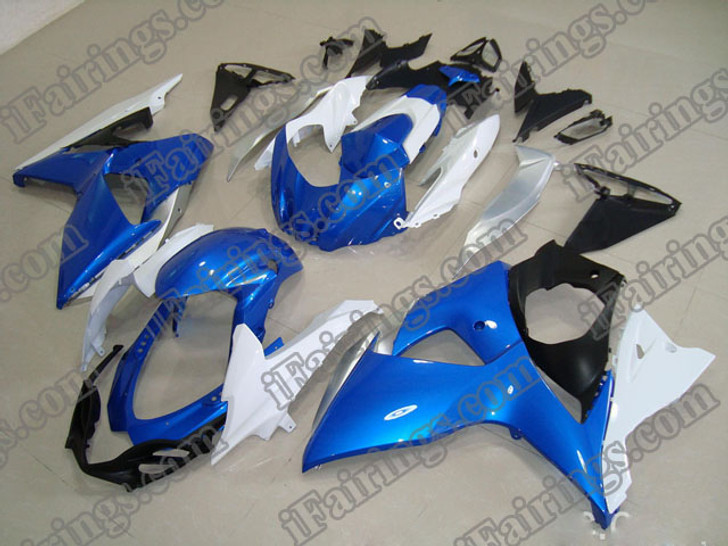 Suzuki GSXR1000 2009 2010 white,blue and black fairing kits, this Suzuki GSXR1000 2009 2010 plastics was applied in white,blue and black graphics, this 2009 2010 GSXR1000 fairing set comes with the both color and decals shown as the photo.If you want to do custom fairings for GSXR1000 2009 2010,our talented airbrusher will custom it for you.