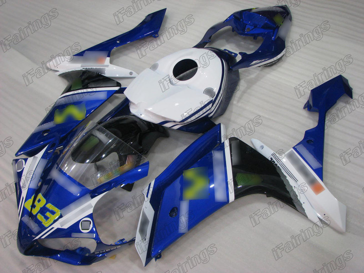 Aftermarket fairing for 2007 2008 Yamaha YZF-R1 customized base on Movistar livery.