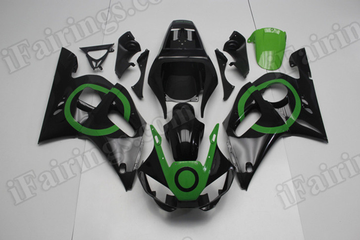 aftermarket fairings and bodywork for 1998 to 2002 Yamaha YZF R6, this motorcycle fairings are replacement plastic with various graphics,  they are top quality and oem fairing quality comparable. All the bodywork panels are pre-drilled and 100% precise fit factory bike.