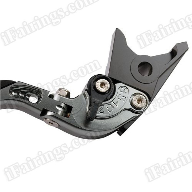 iFairings Levers are manufactured from quality CNC T-6 billet aluminum and offer effortless adjustments with 6-position adjusters that slide over ball bearings and snap securely into place. They are anodized with beautiful glossy and vibrant finish, which increases resistance to corrosion and wear. 