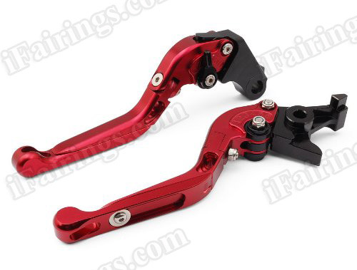 Extendable levers for Triumph, adjustable and folding levers in red color, sold in pair.