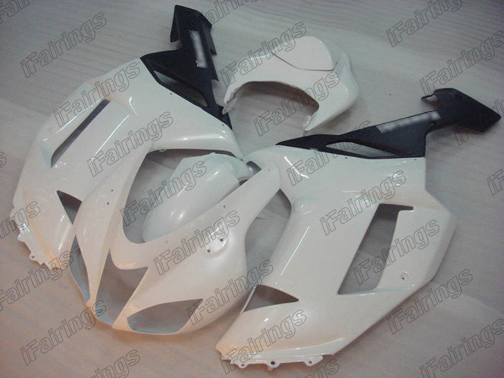 Aftermarket fairing for 2007 2008 Kawasaki Ninja ZX-6R white and black scheme.