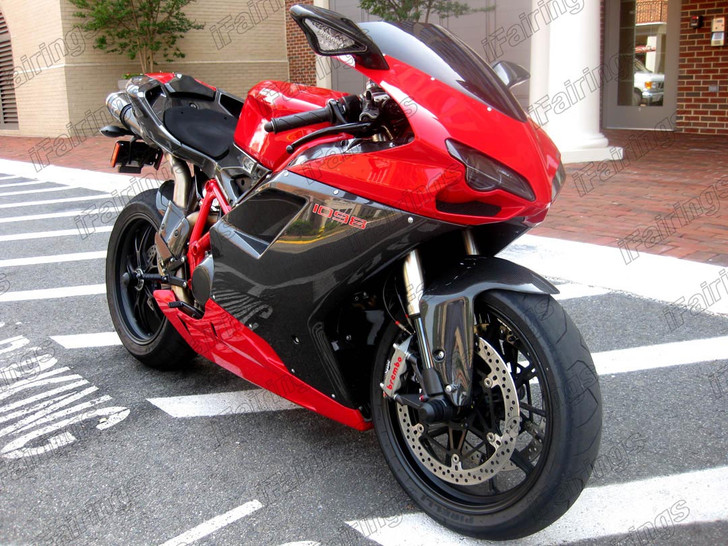 Ducati 848 1098 1198 custom fairing red and black color scheme.