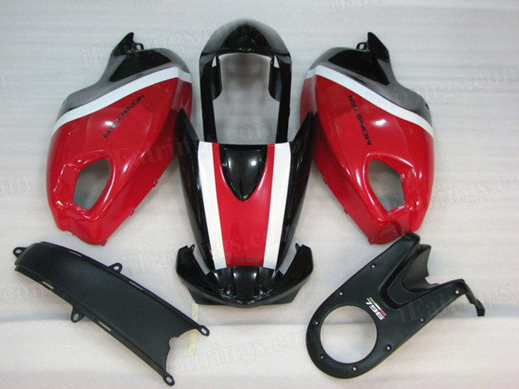 Motorcycle fairings for Ducati Monster 696/796/1100 red and black, these fairings are injection molded and 100% fit factory bike. All the fairings are fast and free shipping.