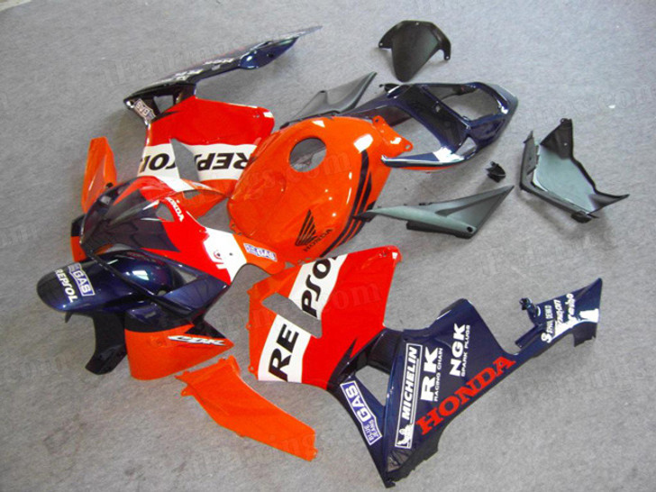 aftermarket fairings and bodywork for Honda CBR600RR 2005 2006, this motorcycle fairings are replacement plastic with various graphics,  they are top quality and oem fairing quality comparable. All the bodywork panels are pre-drilled and 100% precise fit factory bike.