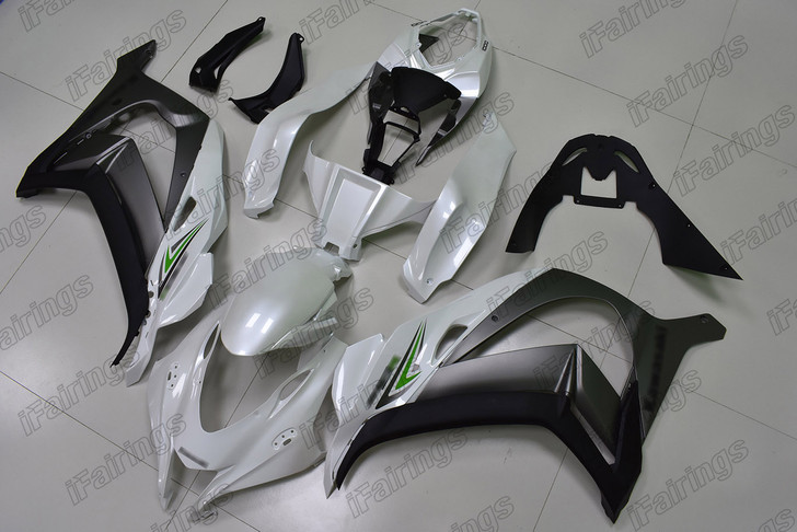 Aftermarket fairing for 2016 2017 2018 2019 2020 Kawasaki Ninja ZX-10R  pearl white and matte gray livery.