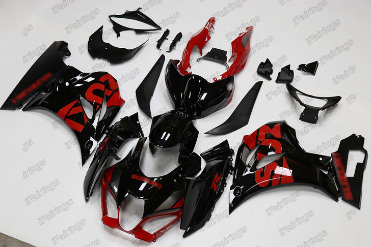 Aftermarket fairing for 2017 to 2024 Suzuki GSX-R1000 black and red.