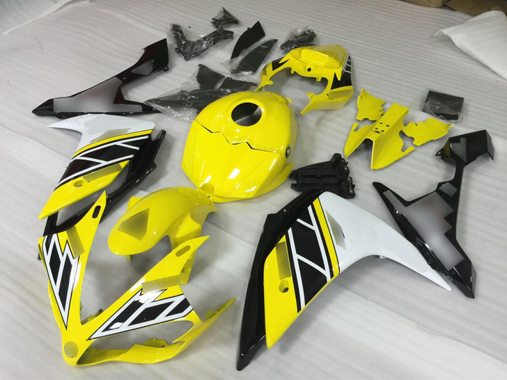 Aftermarket fairing for 2007 2008 Yamaha YZF-R1 yellow and black customized base on 50th anniversary livery.