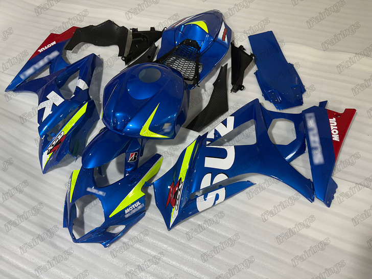 Aftermarket fairing for 2007 2008 Suzuki GSX-R1000 blue livery.