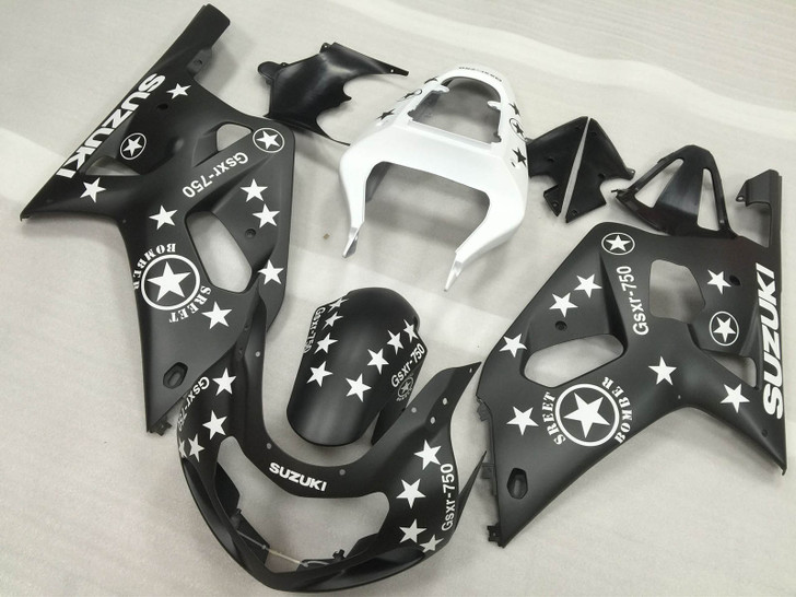 Gixxer 2001 2002 2003 Suzuki GSXR600 GSXR750 matte black fairing with white stars