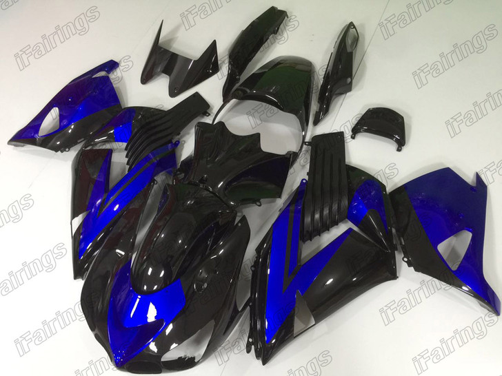 Kawasaki Ninja ZX-14 ZZR1400 custom fairing black and blue.