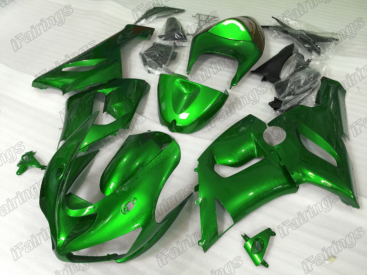 Aftermarket fairing for 2005 2006 Kawasaki Ninja ZX-6R candy apple green.