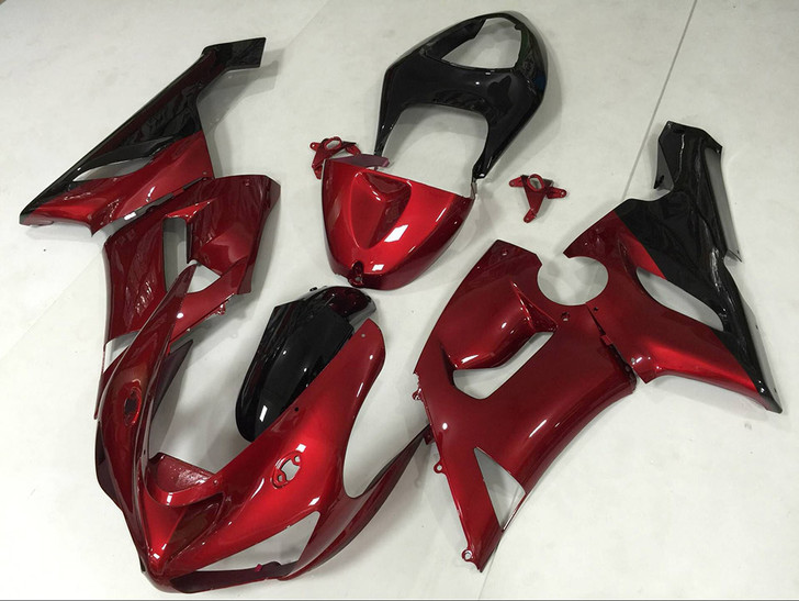 2005 2006 Kawasaki ZX-6R red and black fairing kit.