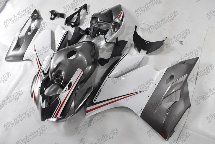 Aftermarket fairing for Ducati 899 1199 Panigale gray tricolore livery.