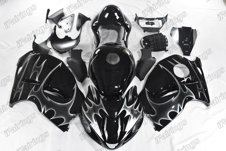 aftermarket fairing for 1999 to 2007 Suzuki Hayabusa GSX1300R gloss black with grey flame