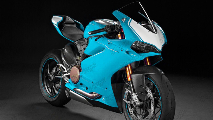 Aftermarket fairing for Ducati 959 1299 Panigale light blue and white.