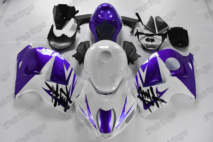 Aftermarket fairing for 1999 to 2007 Suzuki Hayabusa GSX1300R white and  purple color.