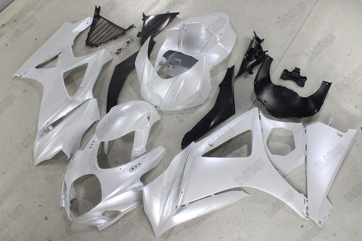 Aftermarket fairing for 2007 2008 Suzuki GSX-R1000 pearl white.