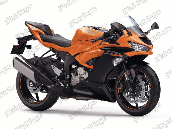 Aftermarket fairing for 2019 2020 2021 2022 Kawasaki Ninja ZX-6R orange and  black scheme.