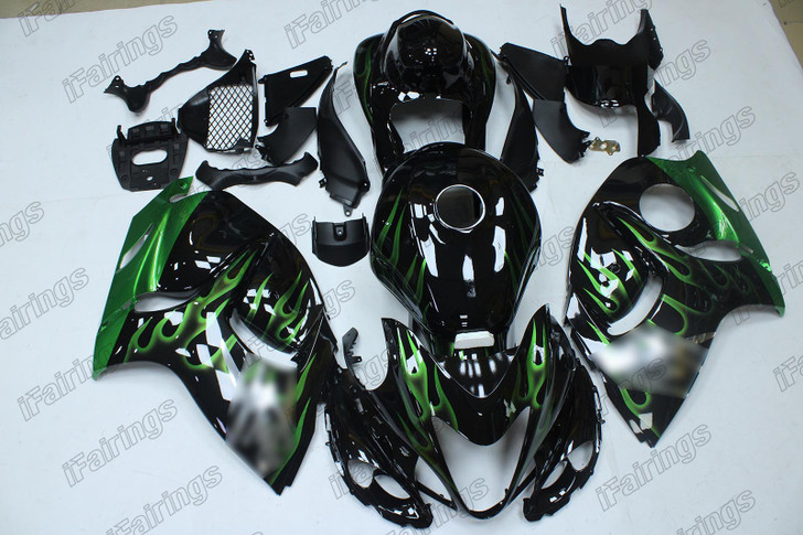 Suzuki Hayabusa GSX1300R gloss black fairing green flame