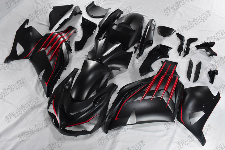  Kawasaki ZX14R ZZR1400 matte black fairing red stripes