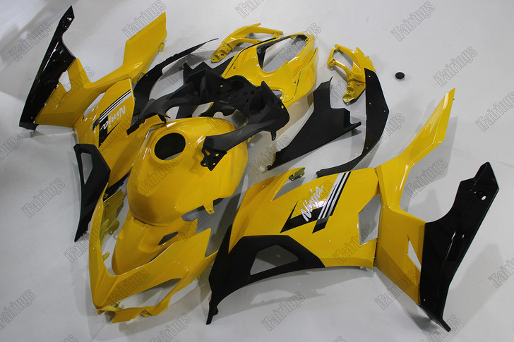 Aftermarket fairing for Kawasaki Ninja 400 yellow and black scheme.