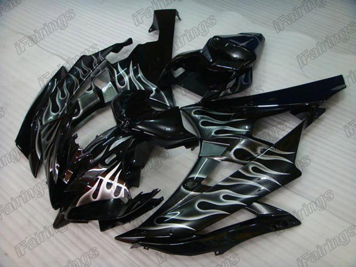 2006 2007 Yamaha YZF-R6 gloss black fairing gray flame.