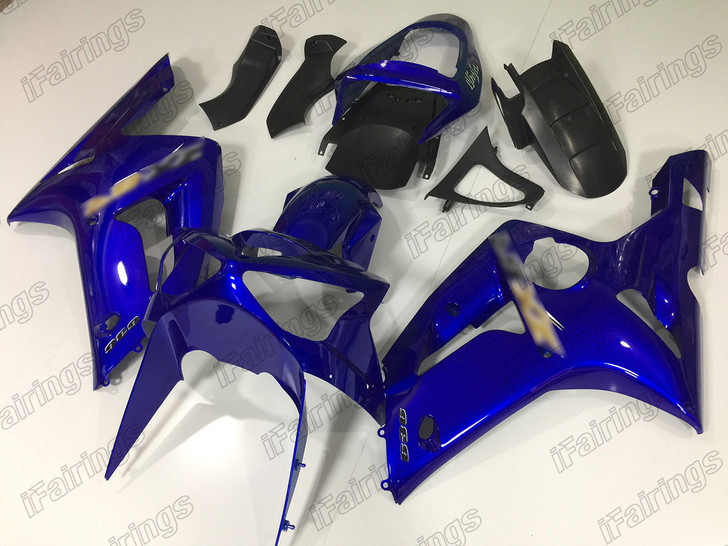 Aftermarket fairing for 2003 2004 Kawasaki Ninja ZX-6R blue.