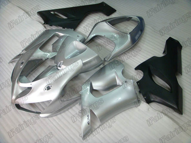 2005 2006 Kawasaki Ninja ZX-6R ZX-6RR 636 silver and black fairings