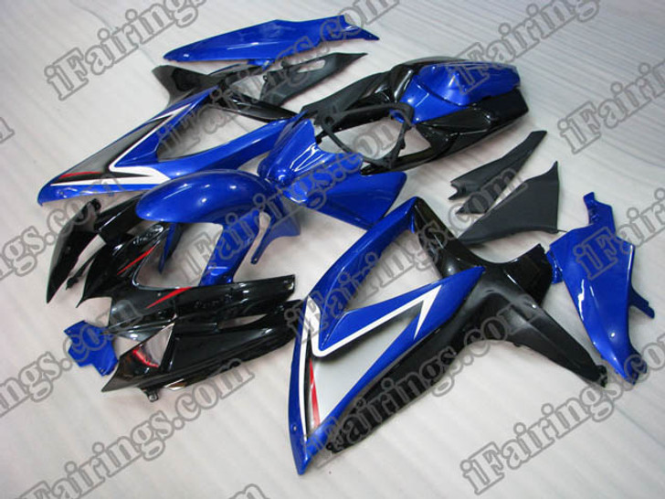 Suzuki GSXR600/750 2008 2009 blue and black fairing kits, this Suzuki GSXR600/750 2008 2009 plastics was applied in blue and black graphics, this 2008 2009 GSXR600/750 fairing set comes with the both color and decals shown as the photo.If you want to do custom fairings for GSXR600/750 2008 2009,our talented airbrusher will custom it for you