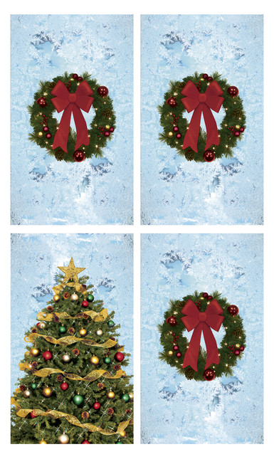 Christmas Tree and Three Wreath Posters shown in four windows