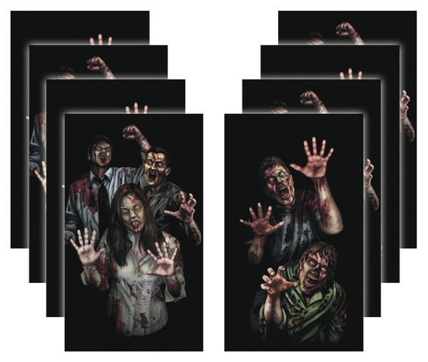 8 pack of House of Zombie Apocalypse Zombie Halloween Window Poster Decorations