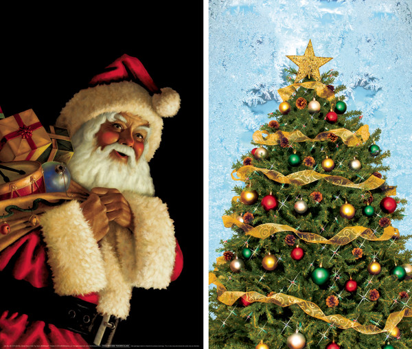 Santa Clause and Christmas Tree WOWindow Posters Christmas Decorations