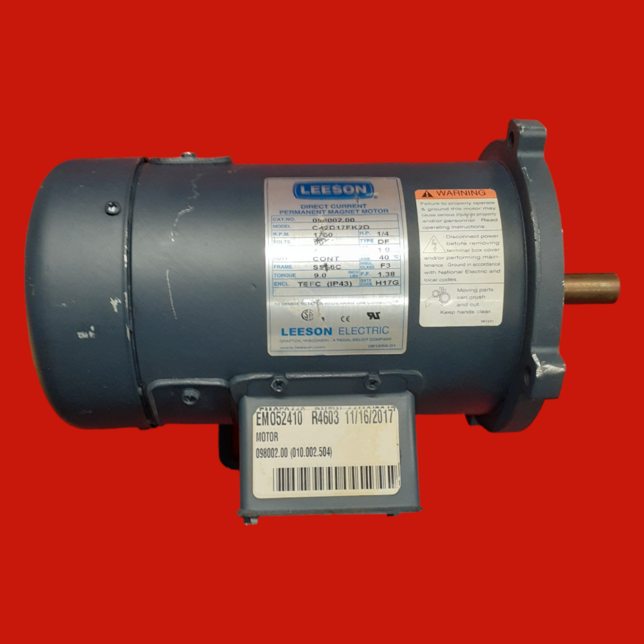 Leeson 098002.00 SCR Motor, 0.25 HP, 90V, 1750 RPM