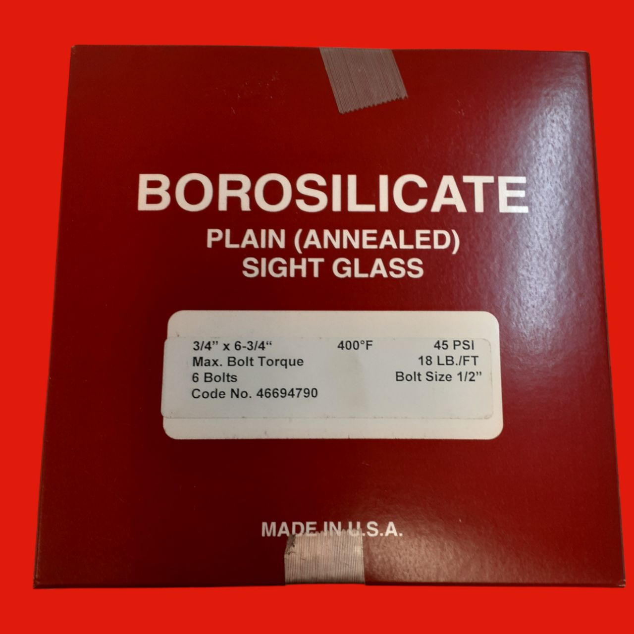 Ernst Flow Industries Borosilicate Plain (Annealed) Sight Glass 45 PSI, 3/4" X 6-3/4"