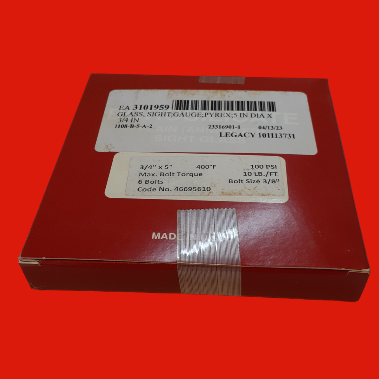 Ernst Flow Industries Borosilicate Plain (Annealed) Sight Glass 100 PSI, 3/4" X 5"
