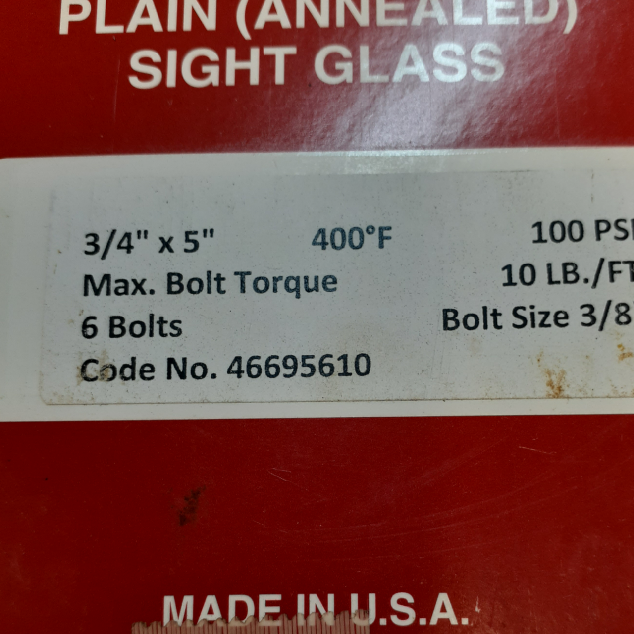 Ernst Flow Industries Borosilicate Plain (Annealed) Sight Glass 100 PSI, 3/4" X 5"