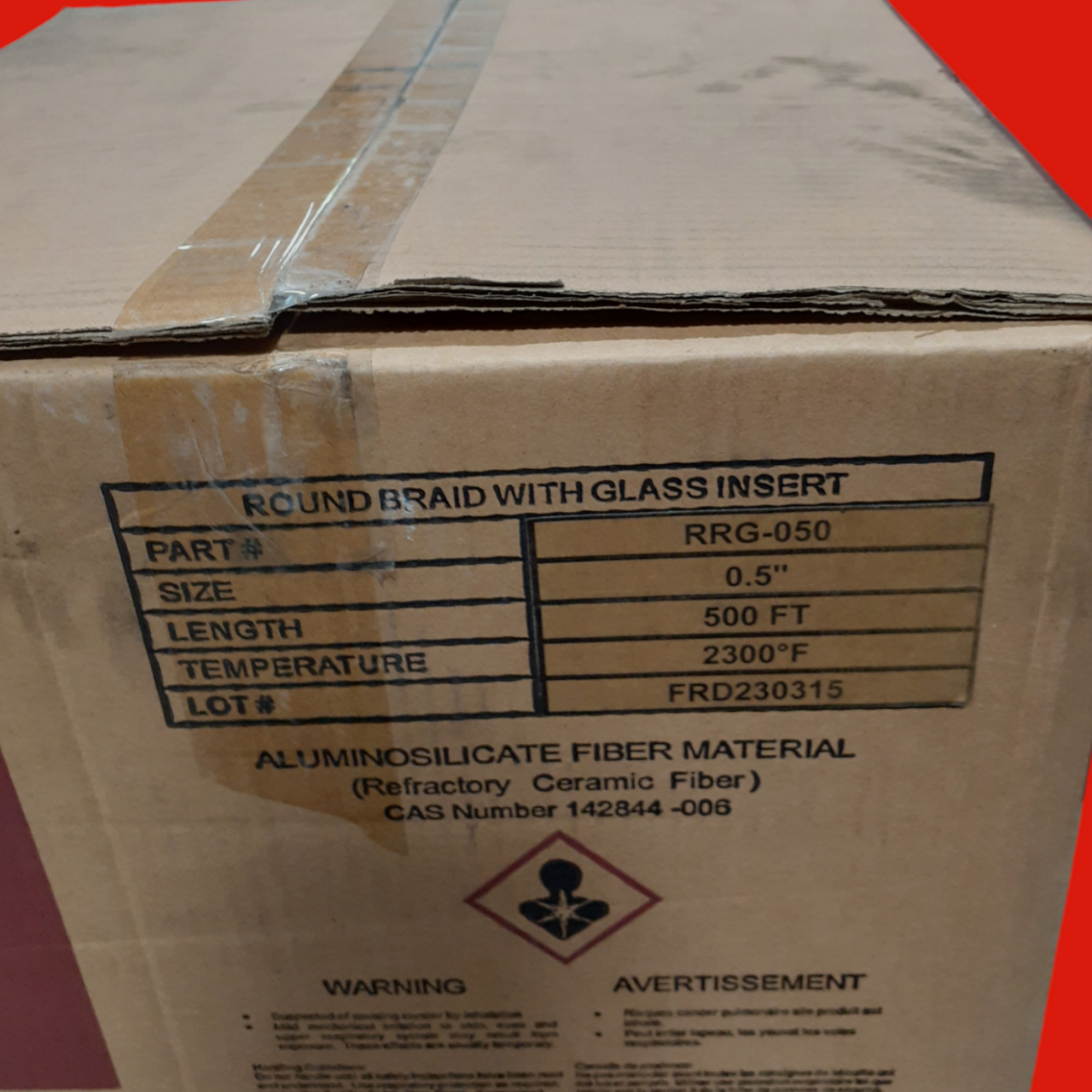 Taofibre RRG-050 Round Braid 0.5" Rope with Glass Insert, 2300°F, 500 Ft Long