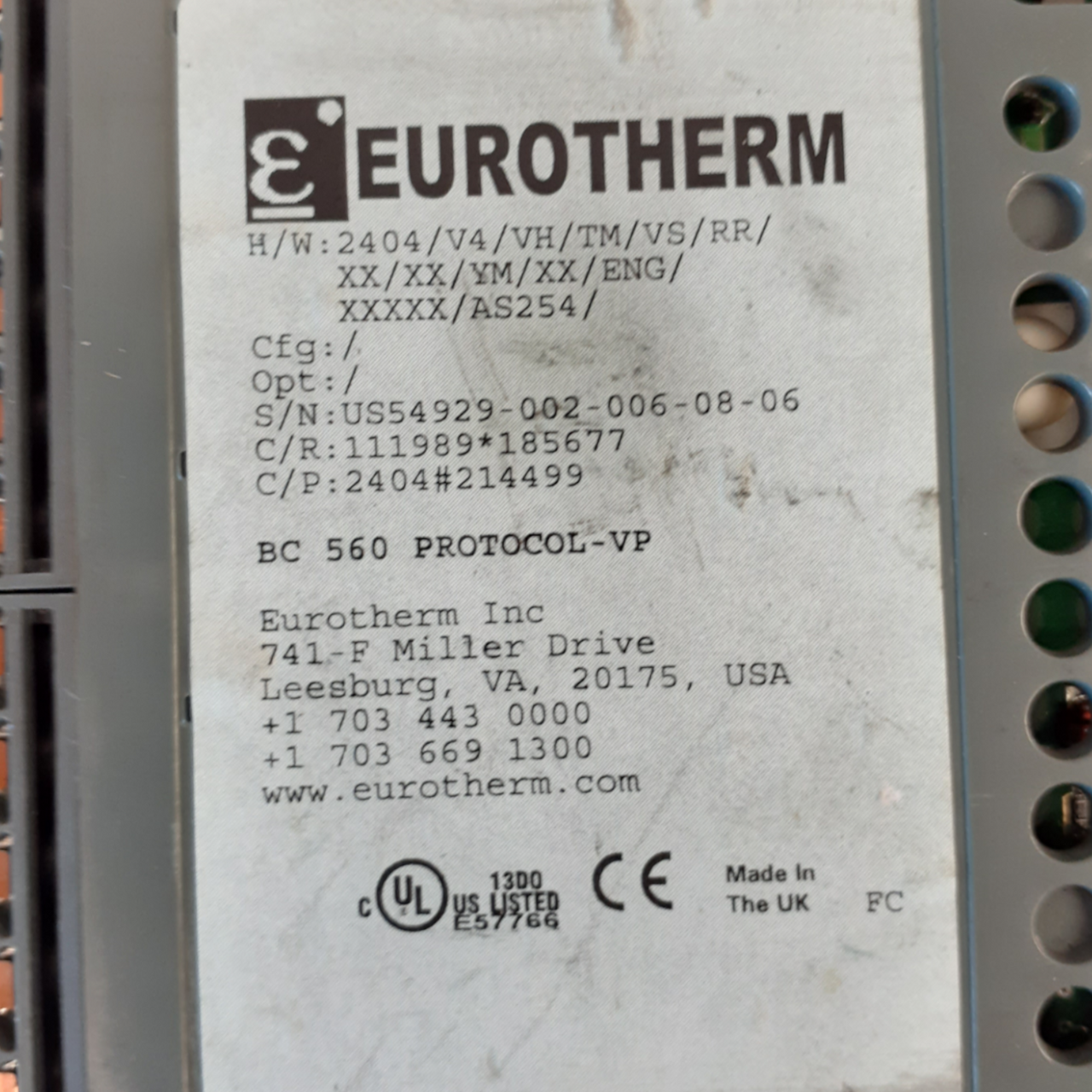 Eurotherm 2404 Temperature Controller, 2404/V4/VH/TM/VS/RR/XX/XX/YM/XX/ENG/AS254/  