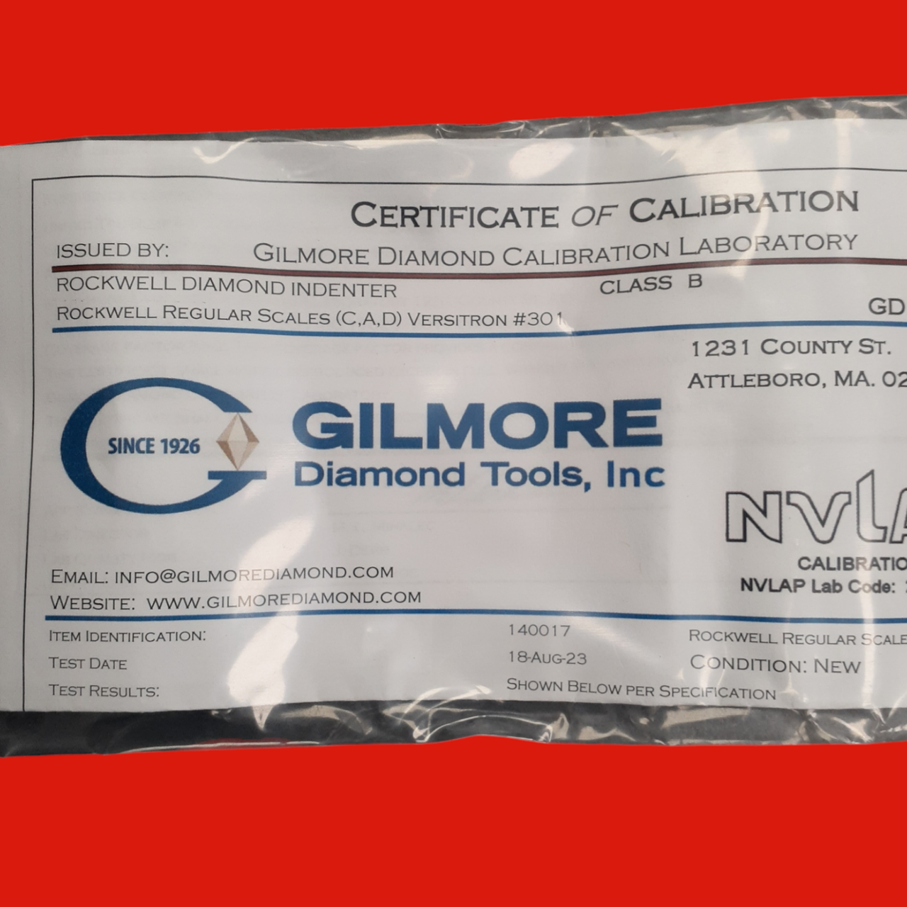 Gilmore Diamond Tools #301 HRC Versitron Certified Rockwell Diamond Indentor