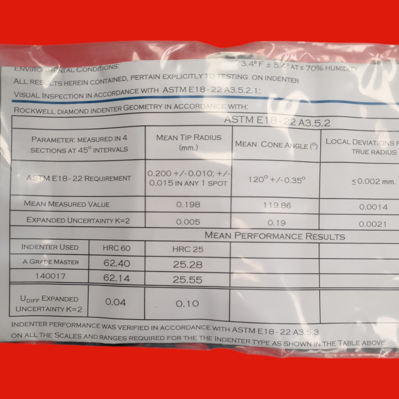 Gilmore Diamond Tools #301 HRC Versitron Certified Rockwell Diamond Indentor
