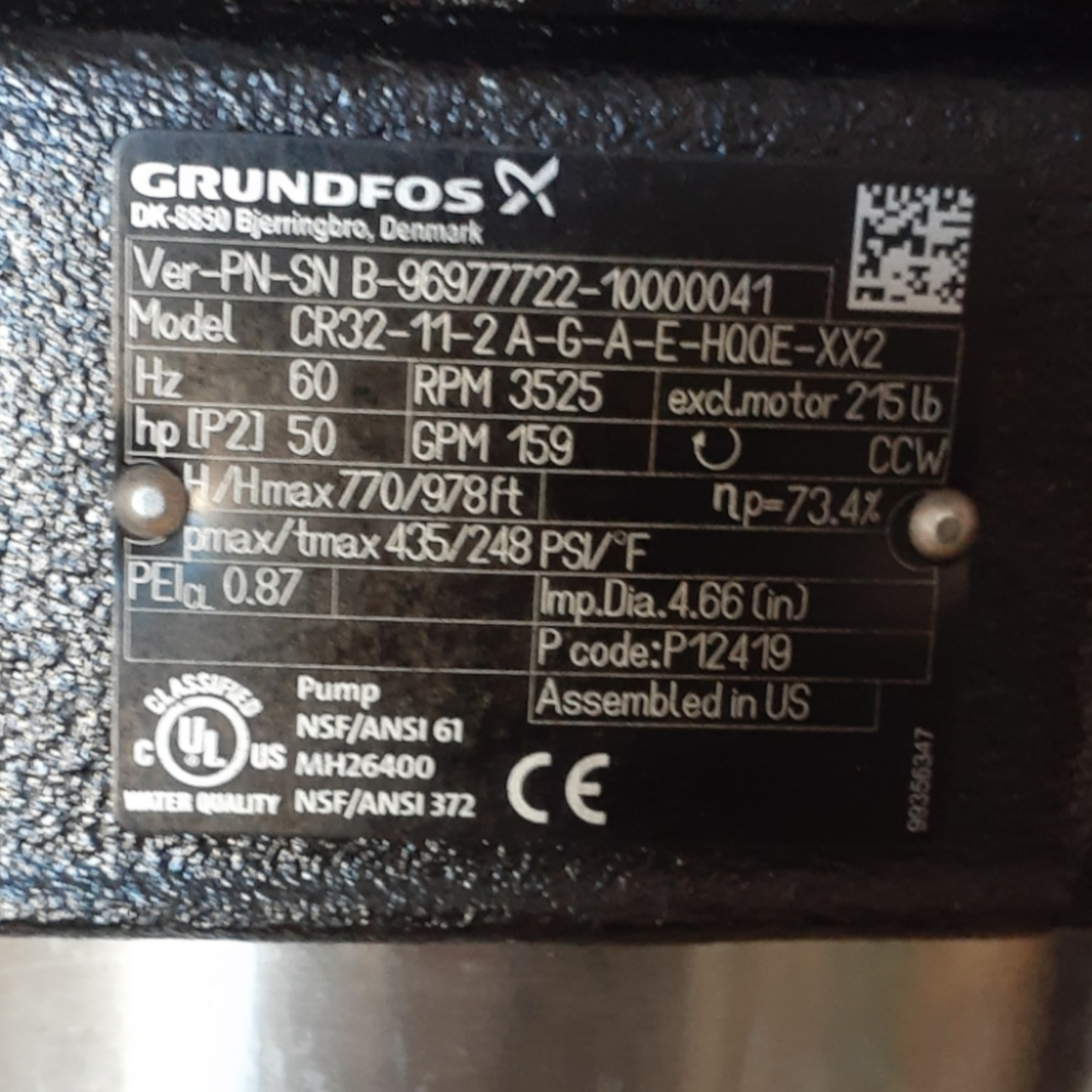 Grundfos Vertical, Multistage Centrifugal Pump with Suction and Discharge Ports