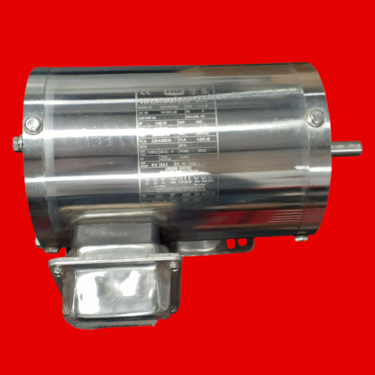 Leeson 191291.40 FHP Washguard SST Stainless Steel Motor, Fully Enclosed, 1.0/0.75Hp, 1725/1430 RPM, 460/380V